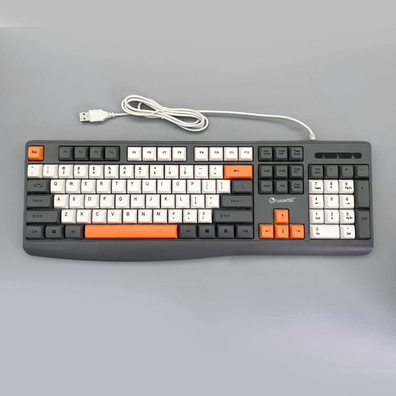 Large Computer Keyboard Wired USB Keyboard  With Orange  Gray White Keys High Contrast  Keyboard Makes Type Easy