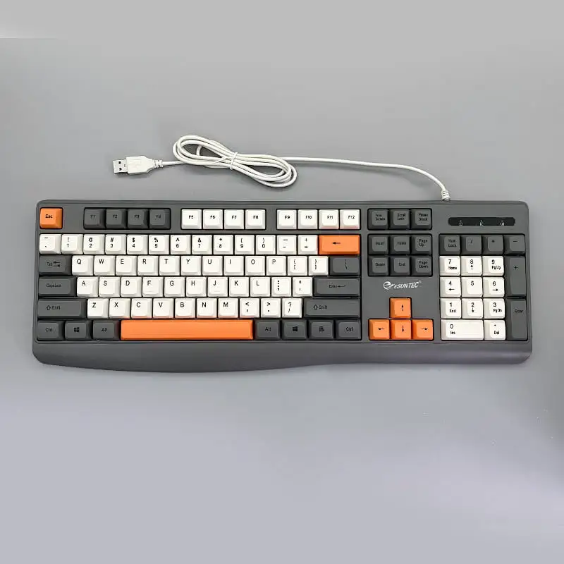 Large Computer Keyboard Wired USB Keyboard  With Orange  Gray White Keys High Contrast  Keyboard Makes Type Easy